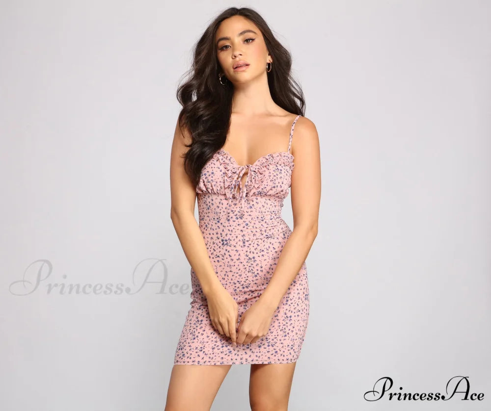 Love At First Bloom Graceful Ditsy Floral Mini Dress PINK / XS