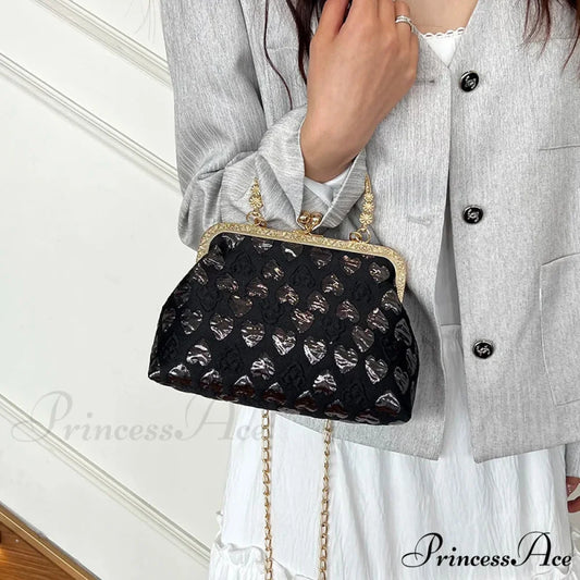 Love Design Chic Evening Clutch Chain Crossbody Bag Black clutchbag-250126