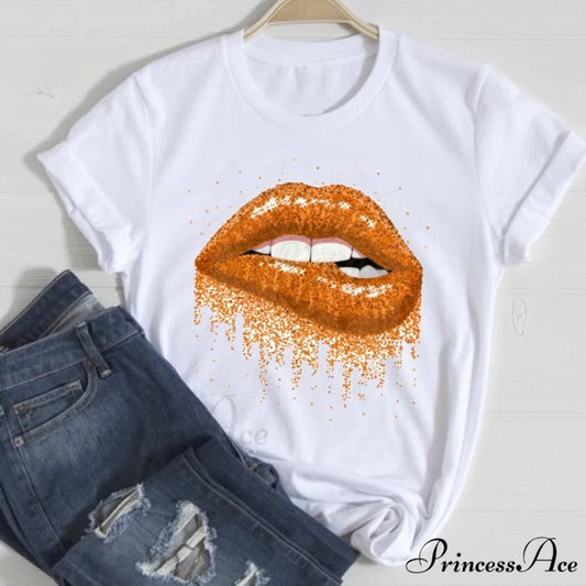 Love Fashion 90s Trend Graphic Tshirt orange lip / S