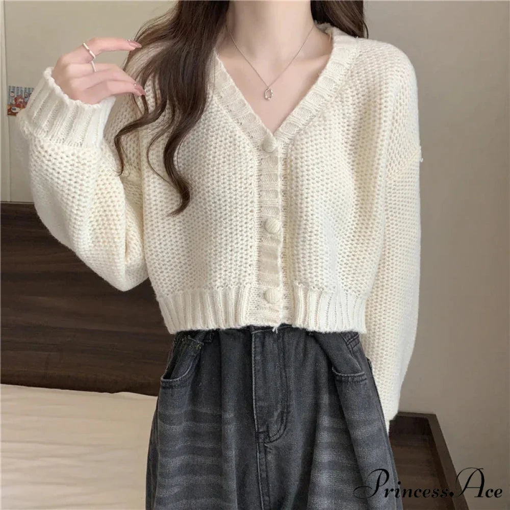 Low-cut Buttoned Knitted Cardigan WHITE / One Size cardigans-241228