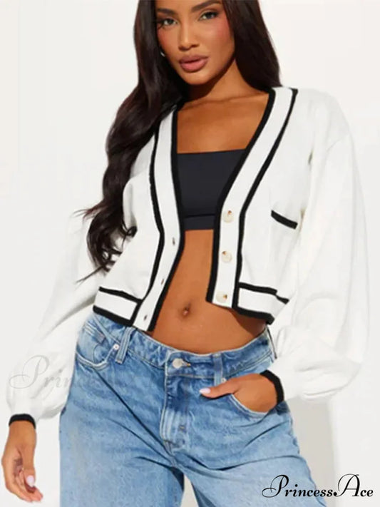 Low-cut Cropped Differentiating Cardigan White / S cardigans-241228