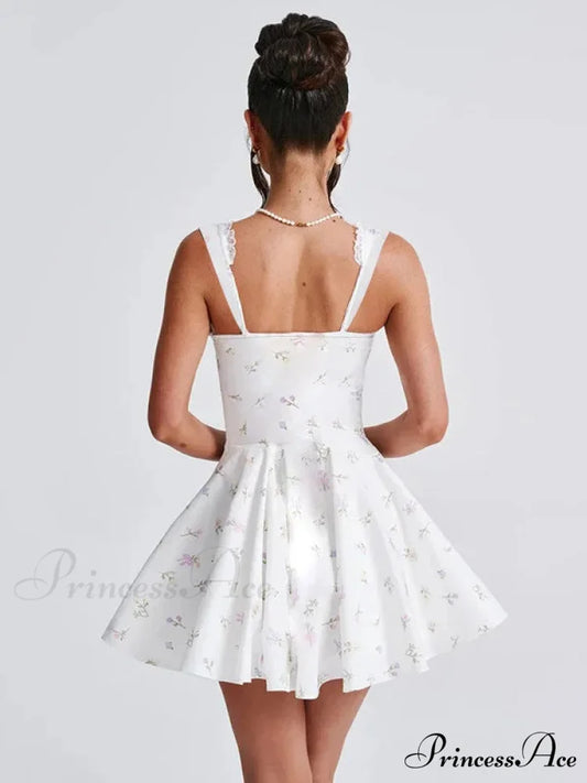 Low-cut Open-Backed Pleated Mini Dress WHITE / S minidress-250223