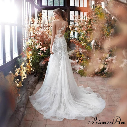 Low-cut Silk Trumpet Bridal Gown white / 2 weddingdress-250223
