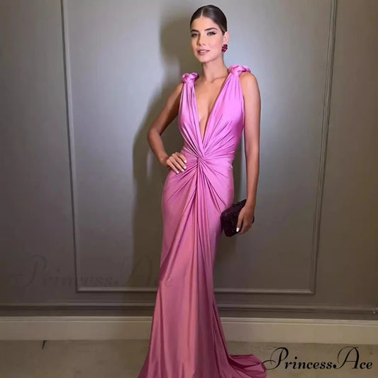 Low-cut Sleeveless Open-back Monochrome Prom Dress rose red / XS promdress-250223