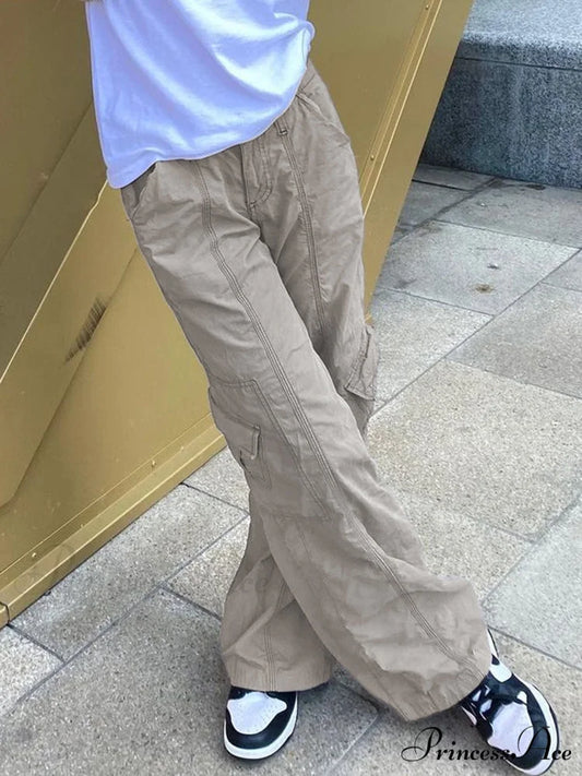 Low Waisted Y2K Grunge Baggy Jeans yellow gray / S