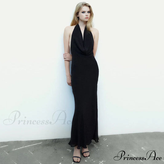 Luna Halter Stylish A-Line Formal Dress BLACK / S