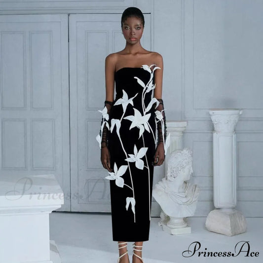 Luxurious Sleeveless Bandage Prom Gown with 3D Floral Embellishments black / XS promdress-250223