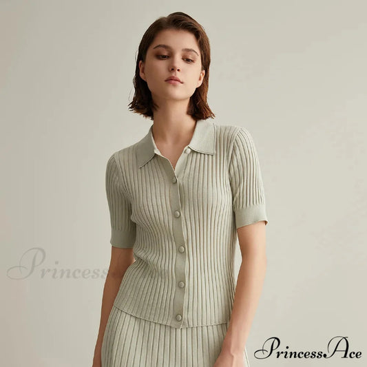 Luxury Cozy Merino Wool Stylish Elegant Soft Warm Polo Sweater GREEN / S