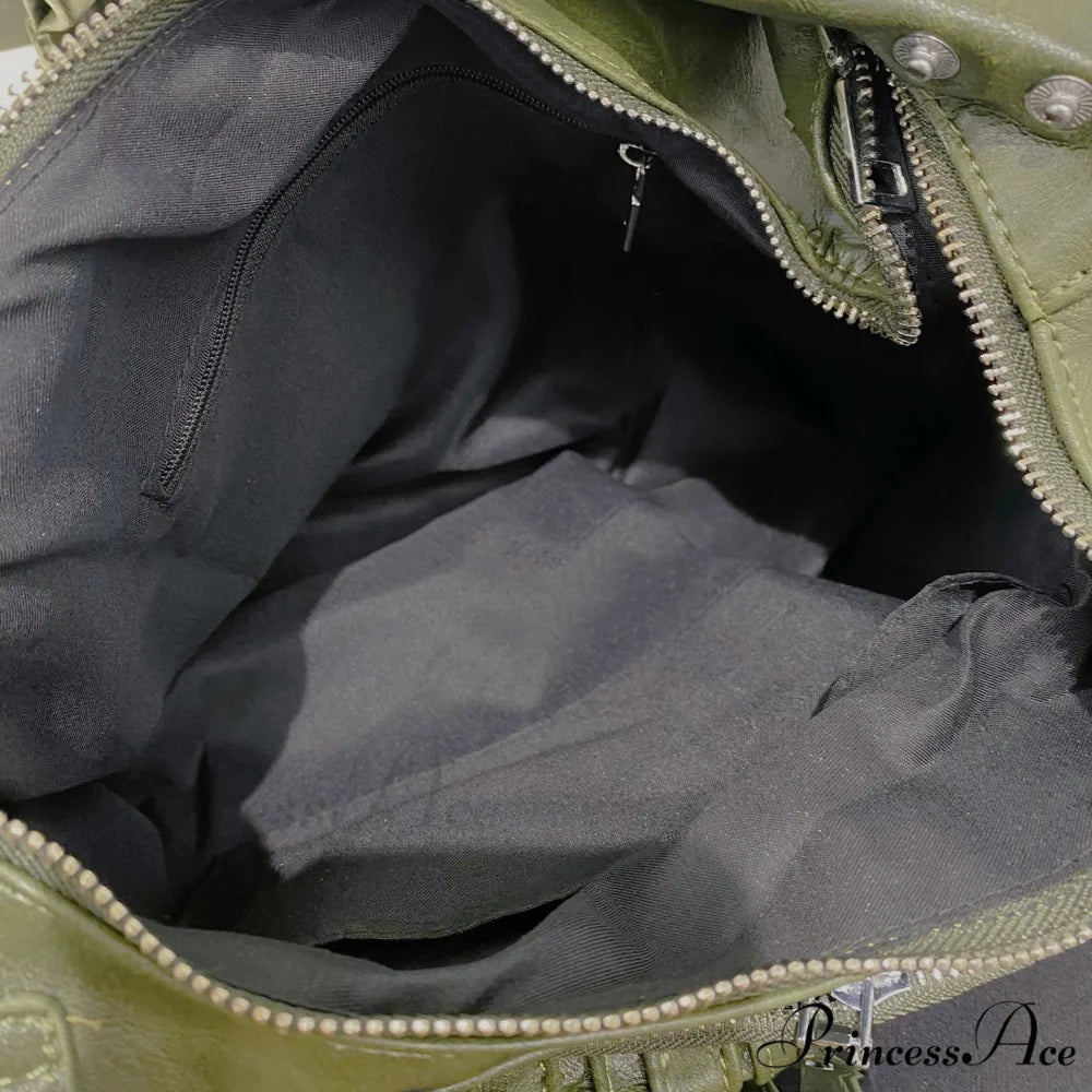 Luxury Designer Multiple Pockets Rivet Wide Strap Knot Shoulder Moto Bag