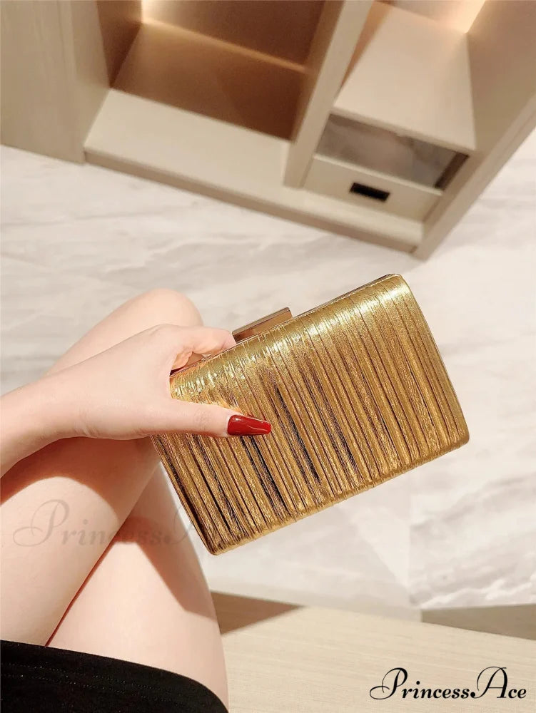 Luxury Dinner Pu Clutch Bag Metallic Finish Gold / Mini(Max Length<20cm) clutchbag-250126