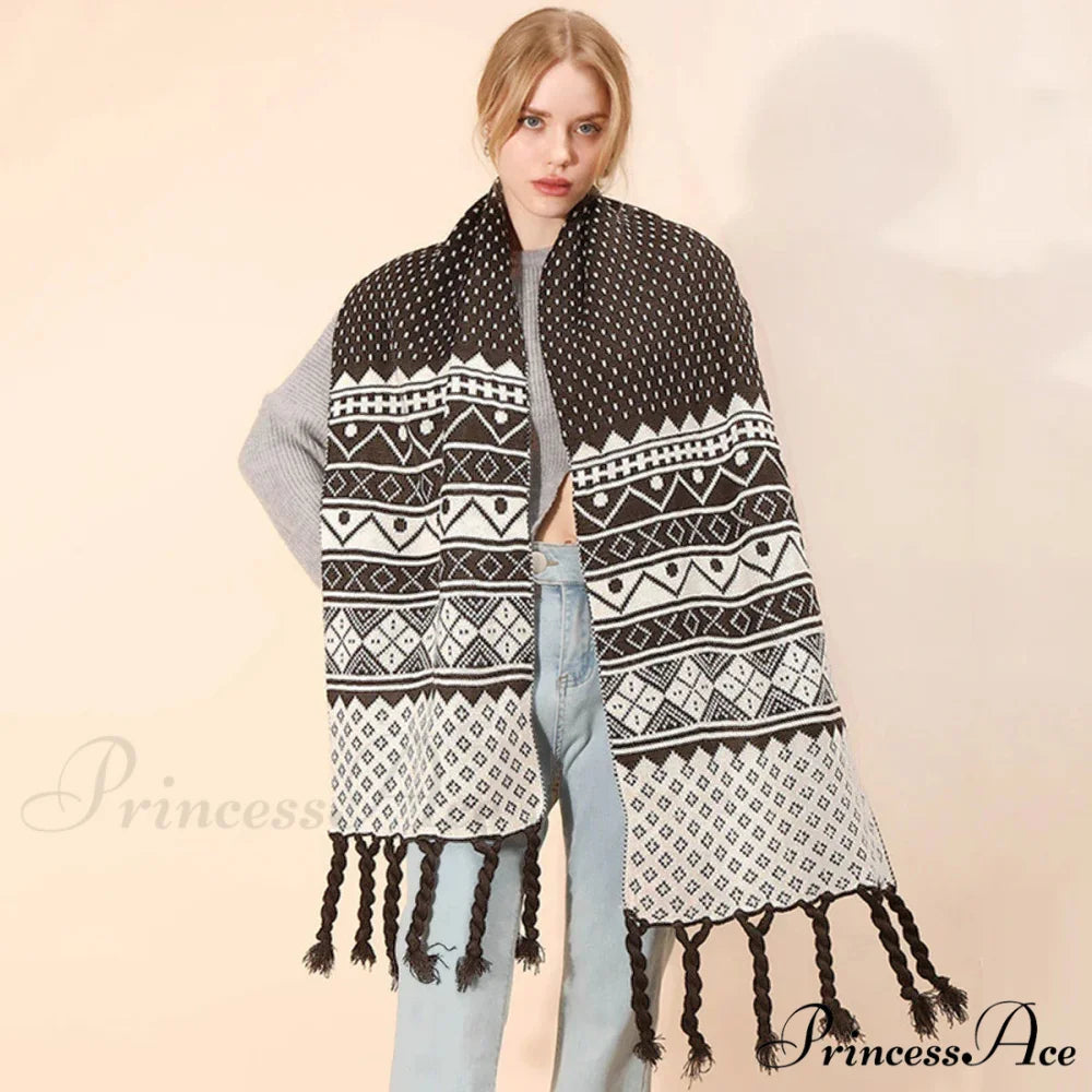 Luxury Plaid Cashmere Long Bandana Pashmina Scarf for Women BROWN 2