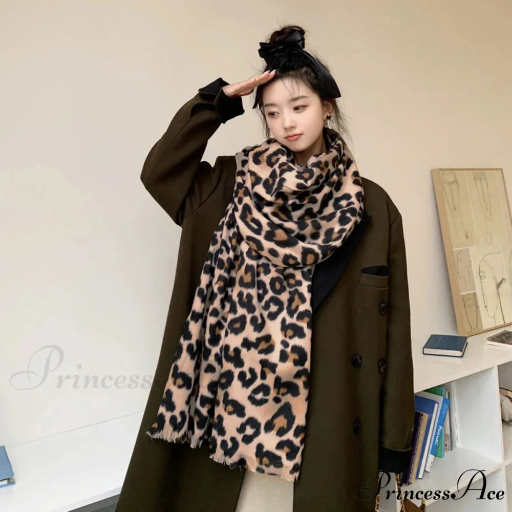 Luxury Plaid Cashmere Long Bandana Pashmina Scarf for Women LEOPARD