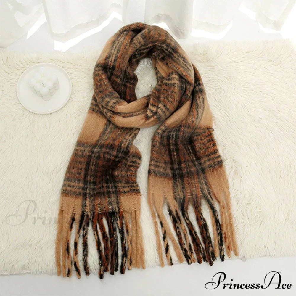 Luxury Plaid Cashmere Long Bandana Pashmina Scarf for Women YELLOW