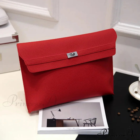Lychee Design PU Leather Envelope Clutch big red wristlet-250126