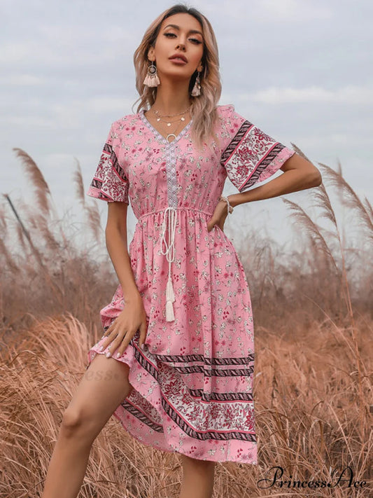 Lynette for Short-sleeve Mini Gown Women Pink / S