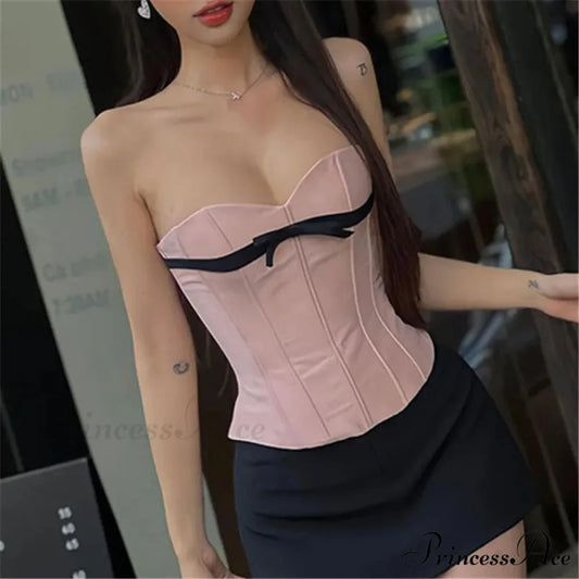 Magenta Ribbon Sheath Crop Top croptop-250223