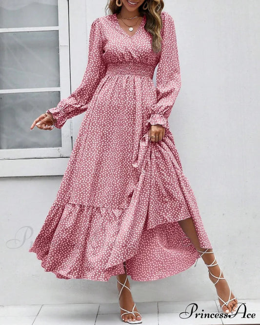 Maxi dress with polka dot print Pink / S