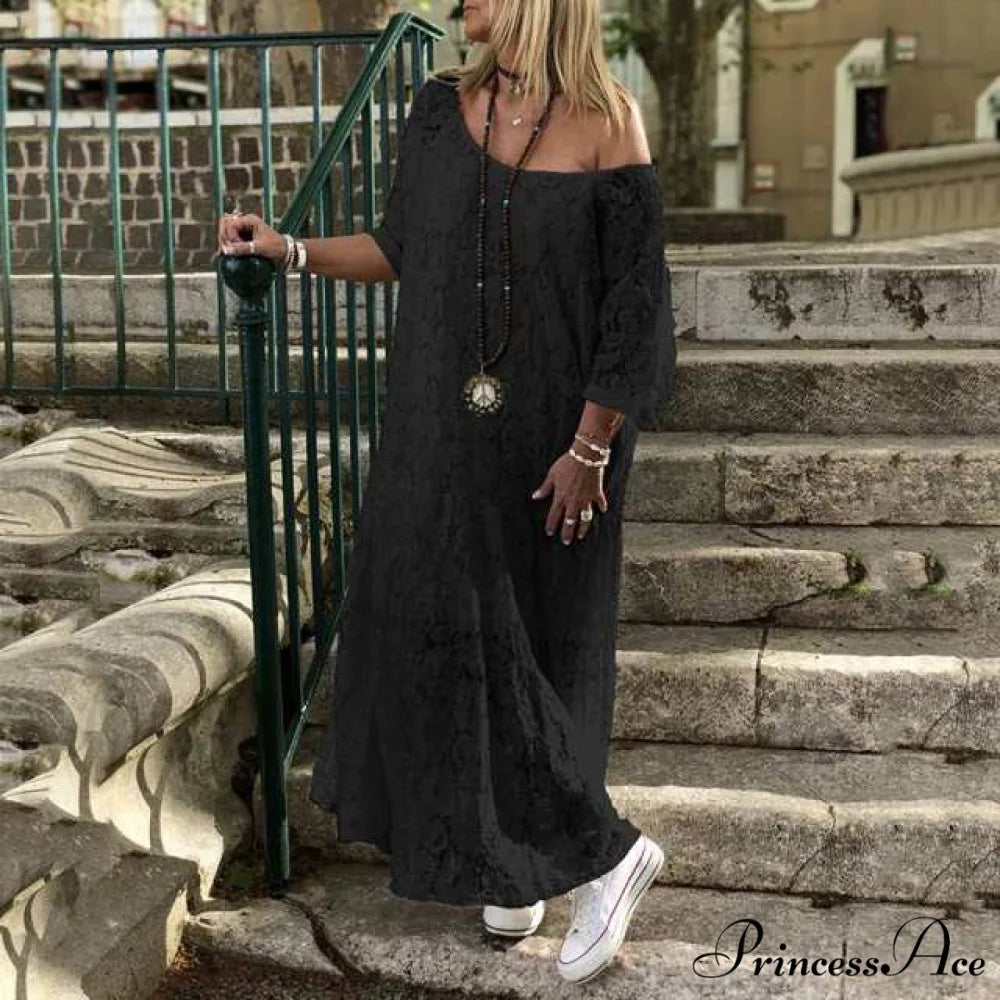 Maxi Long Summer O Neck Dress black / S