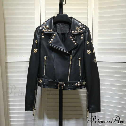 MAYA Elegant LEATHER JACKET Black / M