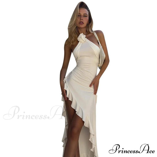 Meadow Formal Open Charming Back Ruffled Dress White / S