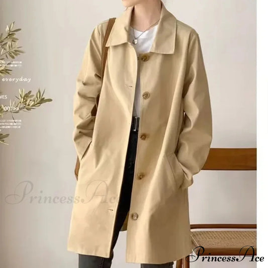 Medium-length Korean Style Trench Loose Fit Solid Color Spring Autumn Trendy Innerwear Coat KHAKI / M