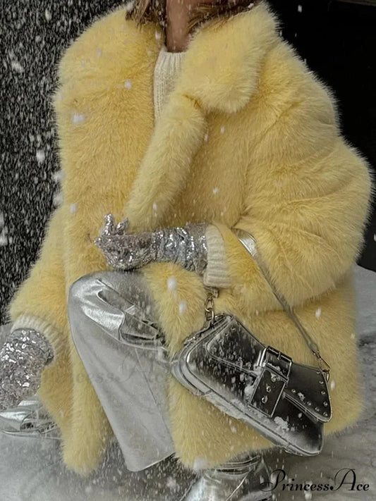 Medium-Length Synthetic Fur Plush Replica Jacket coats-241228