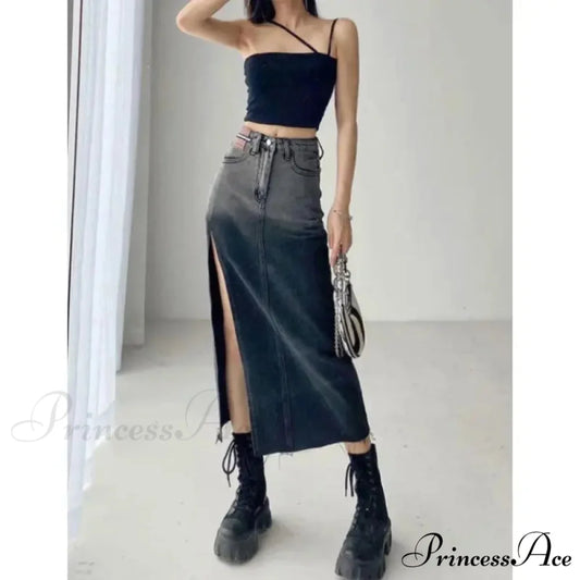 Medium Slit Jeans Skirt skirts-250223