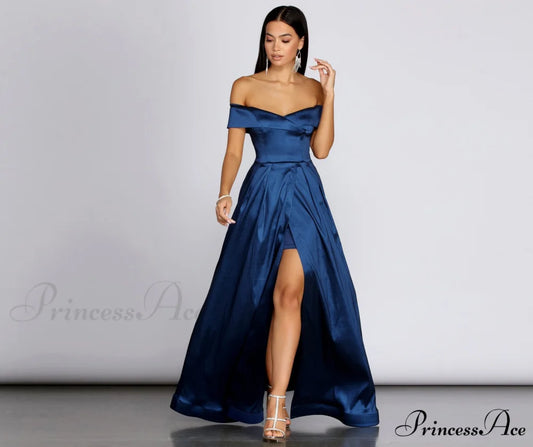 Megan Taffeta Off Charming The Shoulder Ball Gown NAVY / XS