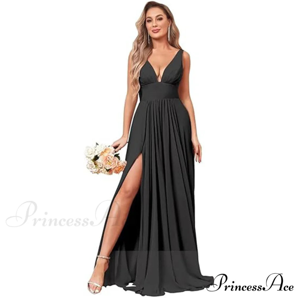 Melany Formal Stylish High Slit Dress Black / 2