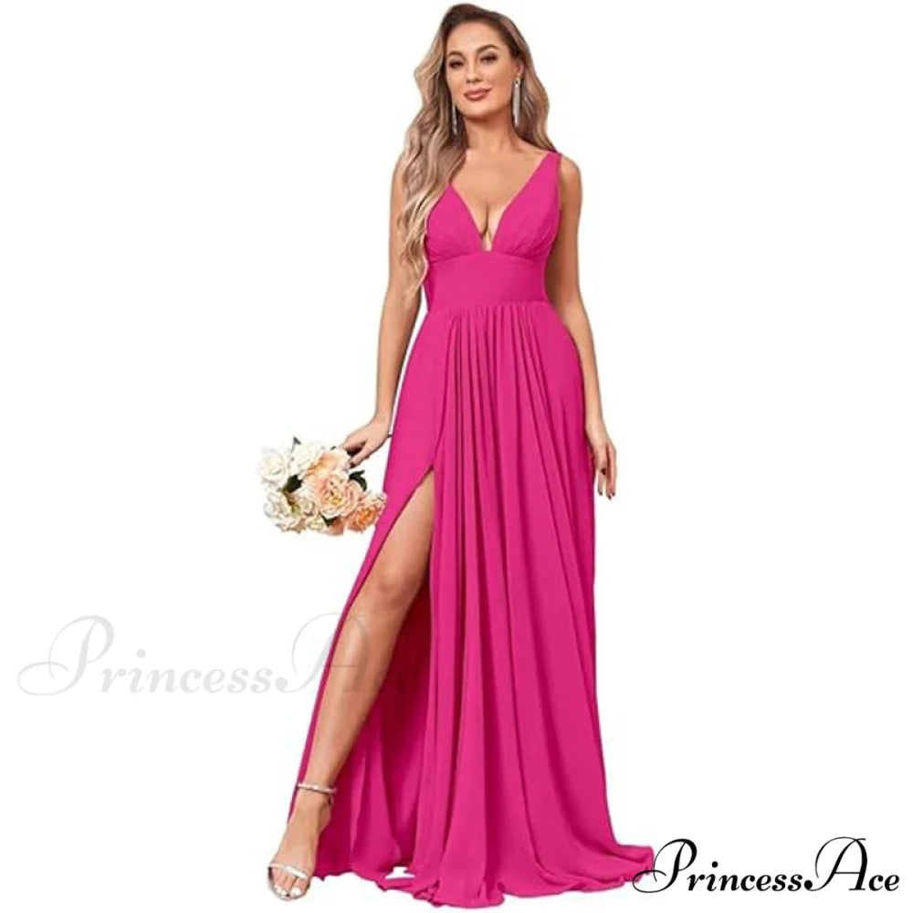 Melany Formal Stylish High Slit Dress Rose red / 2
