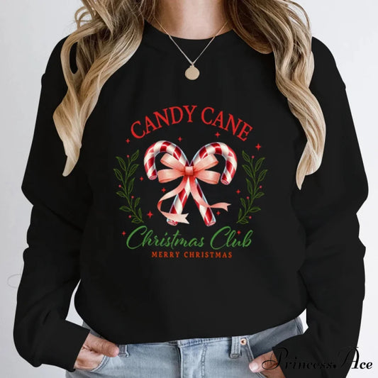 Merry Candy Cane Christmas Club Round Neck Christmas Hoodie Black / S Christmas Hoodies-L