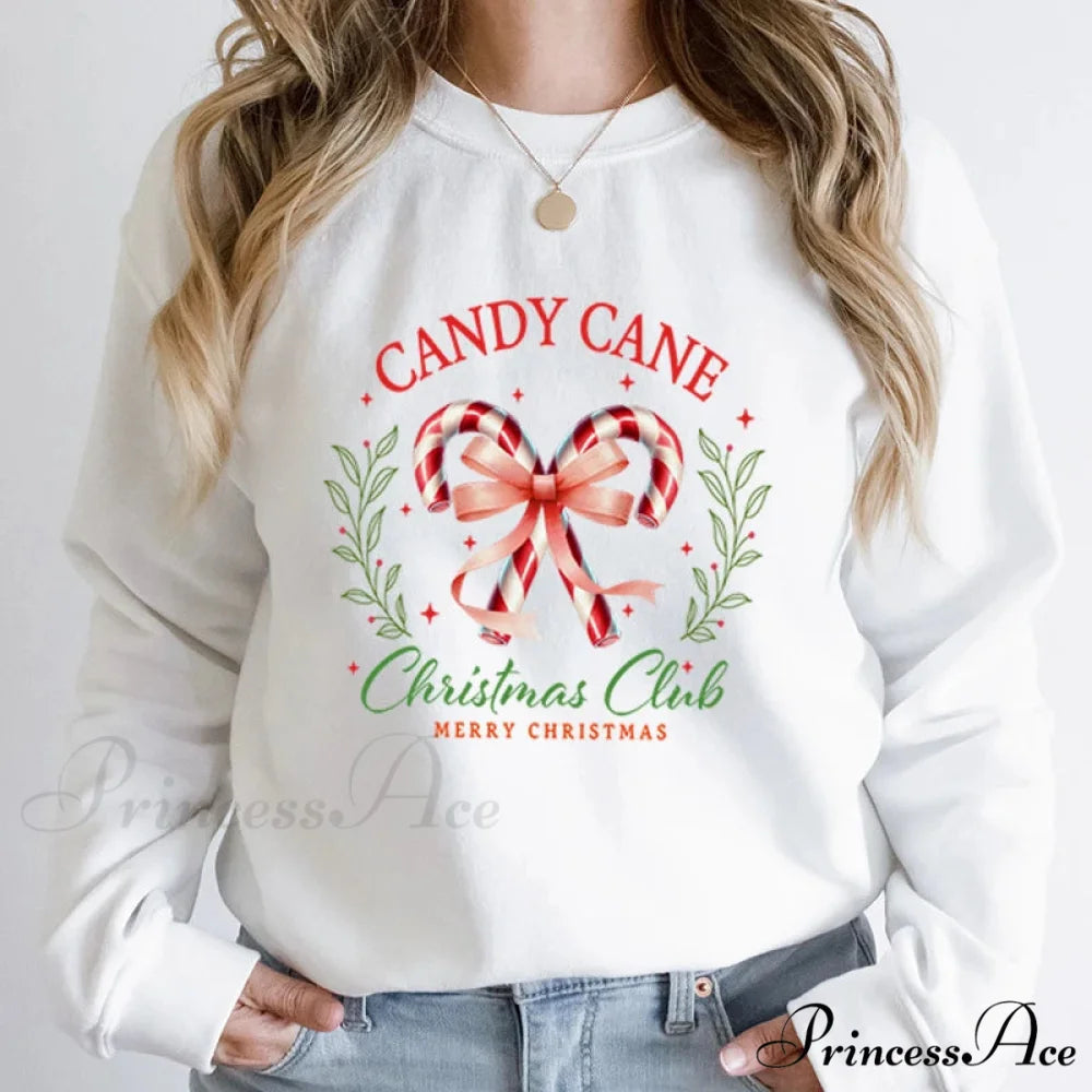 Merry Candy Cane Christmas Club Round Neck Christmas Hoodie WHITE / S Christmas Hoodies-L