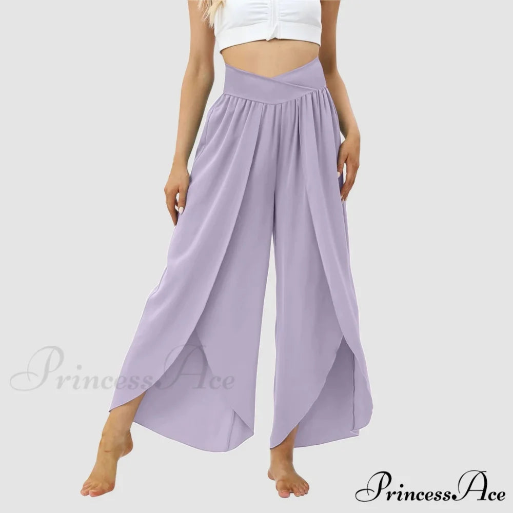 Mesh Frilled Folded Warm-weather Trousers Purple / S pants-241228