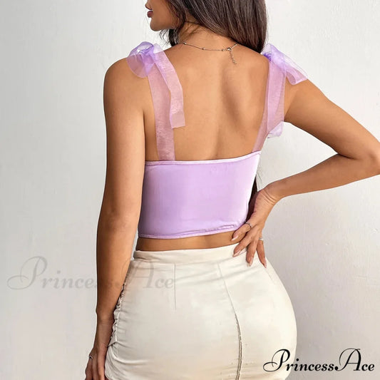 Mesh Ribbon Net Fishbone Corset Top croptop-250126