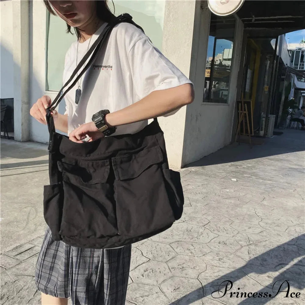 Messenger Spacious Capacity Canvas Crossbody Black crossbody-250126