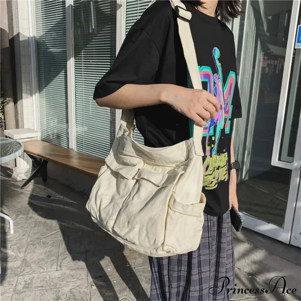 Messenger Spacious Capacity Canvas Crossbody White crossbody-250126