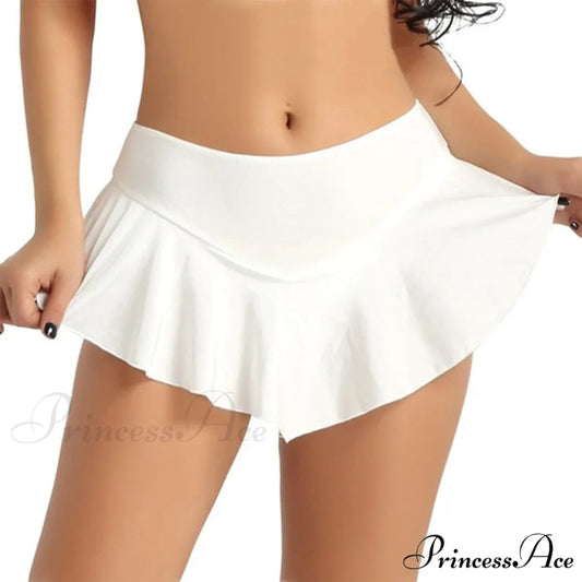 Micro Mini Dance Clubwear Metallic Pleated Skirt white / M