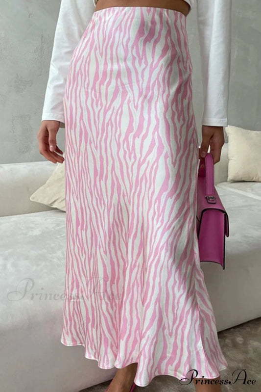 Midi Fishtail Zebra Skirt Light Pink / S