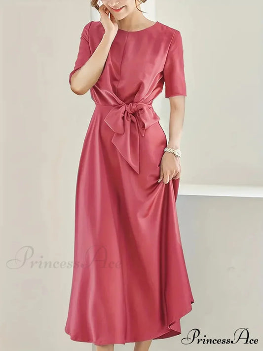 Midi Knotted Keyhole Dress with Crew Neck