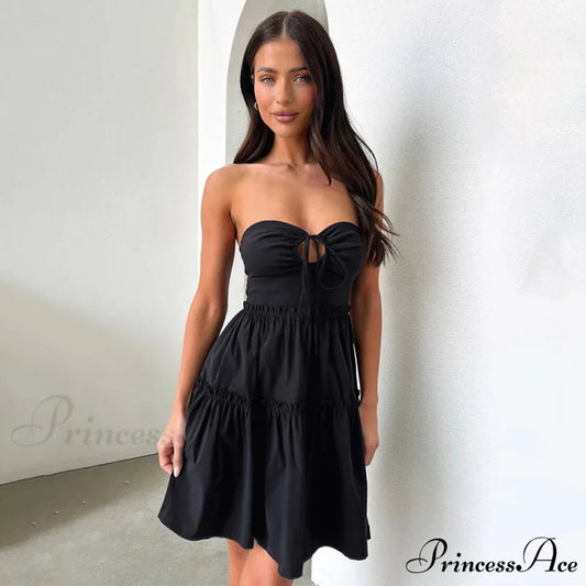 Midsection Encircle A-line Folded Getaway Dress Black / S vacationdress-250223