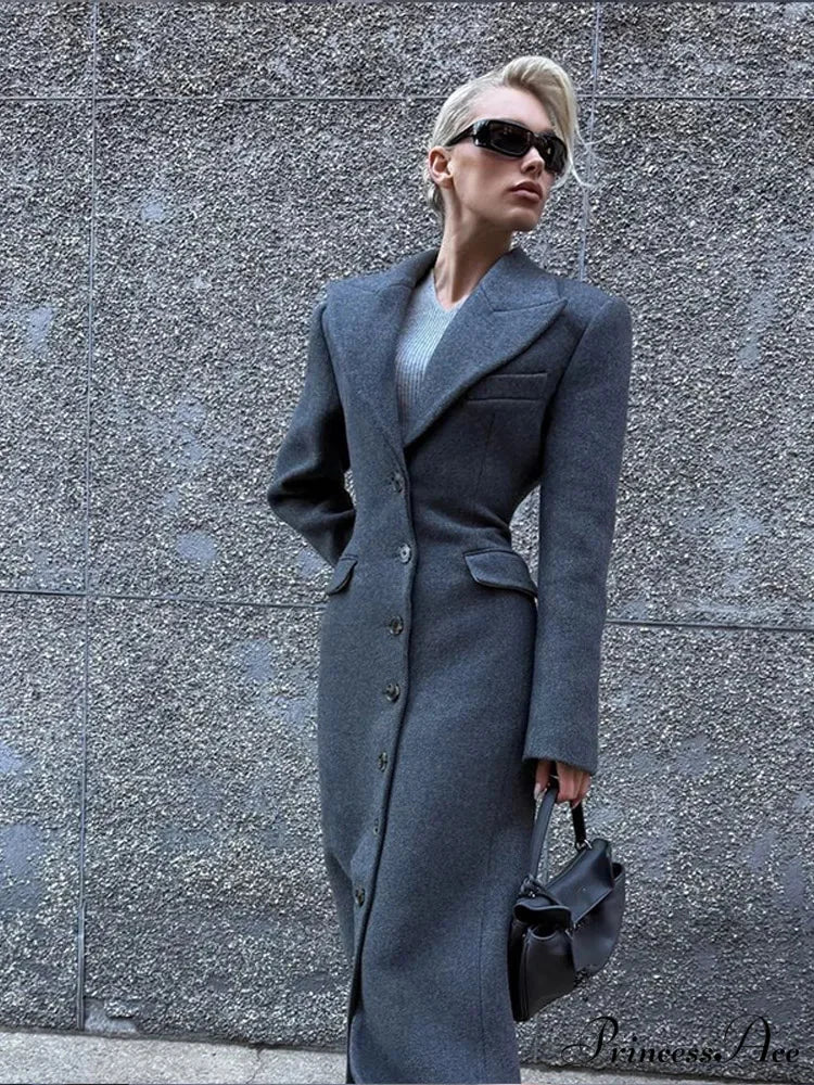 Midsection Up Solitary Buttoned Wool Overcoat coats-241228