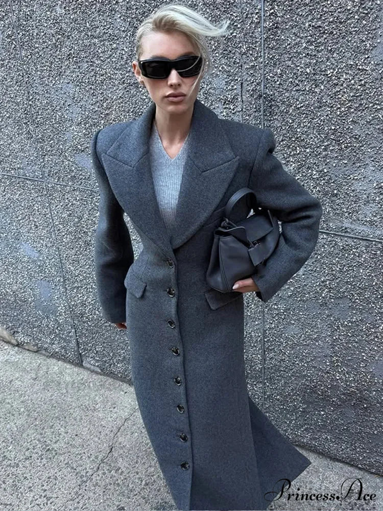 Midsection Up Solitary Buttoned Wool Overcoat Grey / S coats-241228
