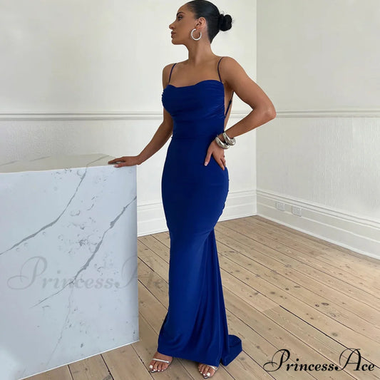 Mikayla Formal Stylish Backless Mermaid Dress Blue / S