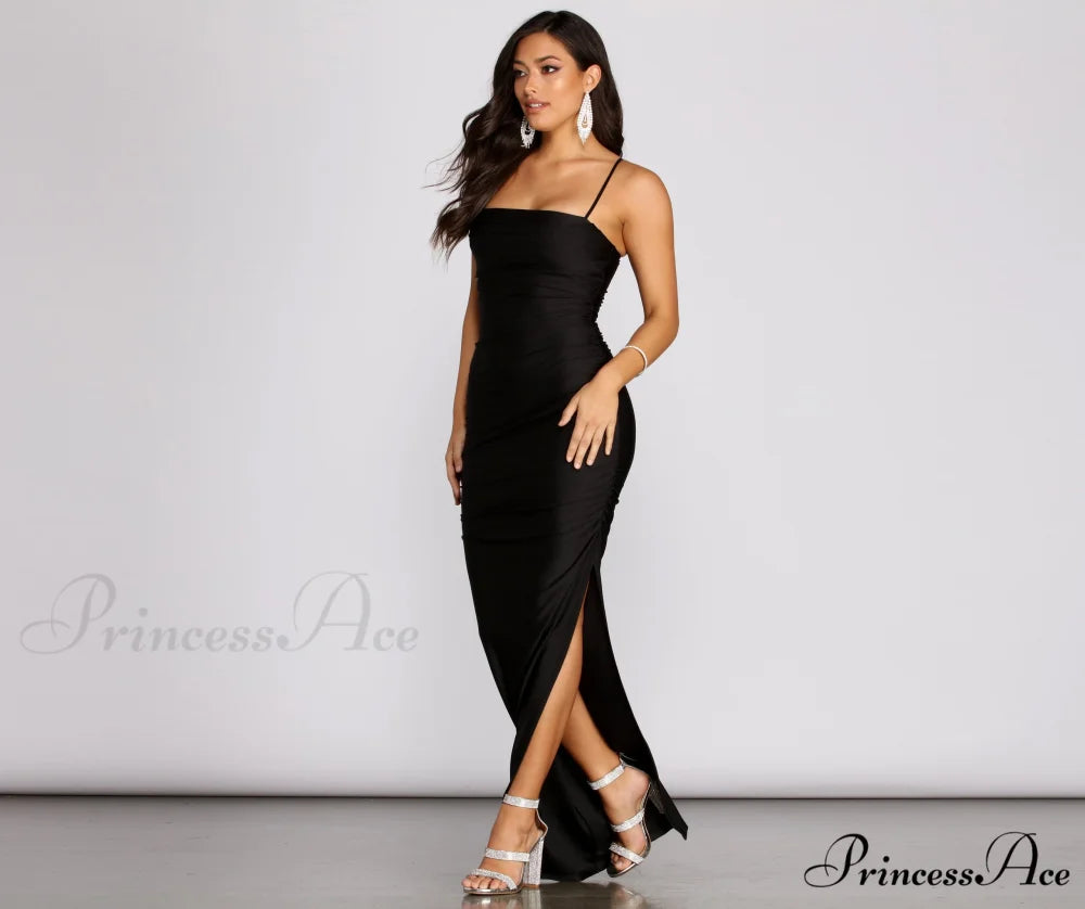 Mila High Stylish Slit Ruched Dress