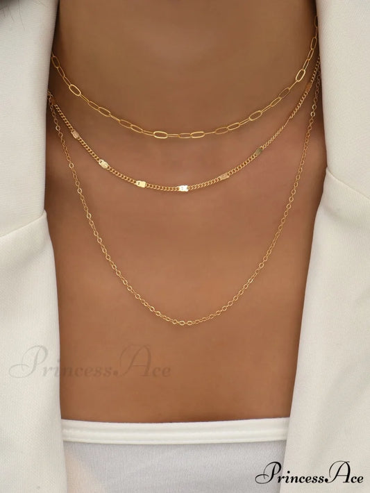 Minimalist Layered Chain Necklace Yellow Gold / one-size