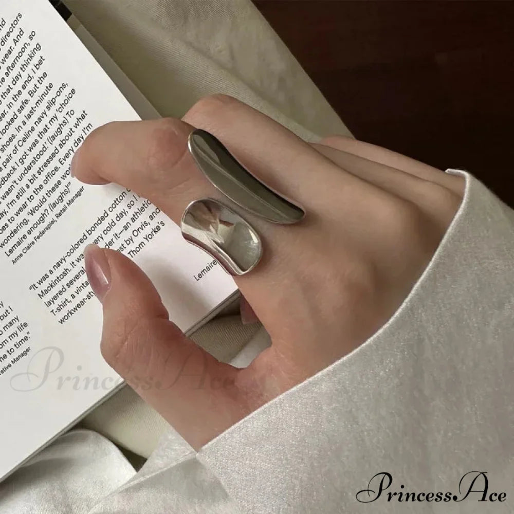 Minimalist Silver Cuff Creative Smooth Ring Resizable / Silver