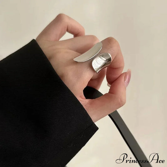 Minimalist Silver Cuff Creative Smooth Ring Resizable / Silver
