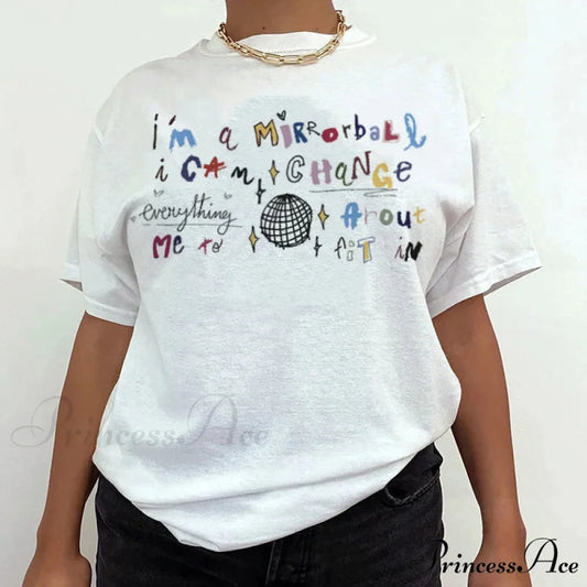Mirrorball Music Stylish Graphic T-shirt WHITE / S t-shirt-250223