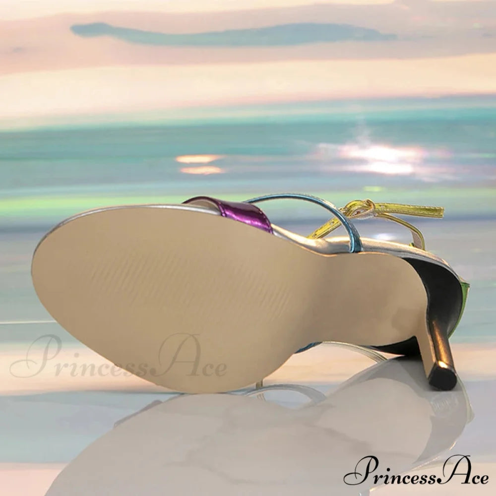Mixed Colors Women Sexy Stiletto Sandals Leather Open Toe Buckle Strap High Heels Summer Party Prom Shoes Size 36-42