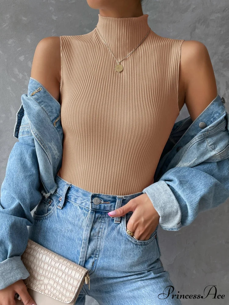 Mock Neck Ribbed Knit Tank Top